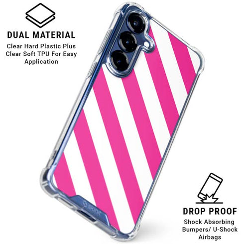 Pink and White Geometric Stripes Galaxy S25 Clear Case